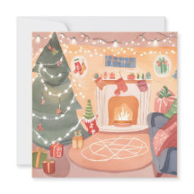 Carte de Noël à cheminée à l'aquarelle