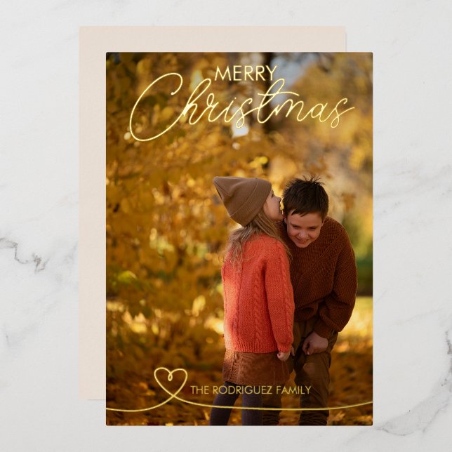 Carte de Noël à cœur 1 Photo Feuille métallisée (Recto/Verso)