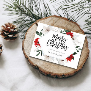 Carte de Noël à fleurs rouges et blanches