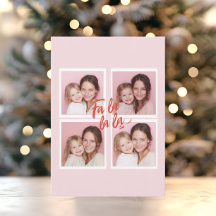 Carte de Noël à Grille de Photos Rose Pâle Fa La L