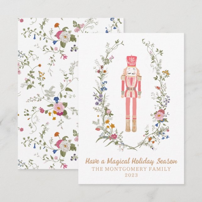 Carte de Noël à la fleur de ballet rose (Devant / Derrière)