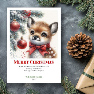 Carte de Noël à l'aquarelle de faon de forêt ennei