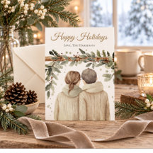 Carte de Noël à l'aquarelle pour couple fêtant les