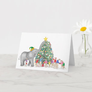 Carte de Noël à l'éléphant mignon et aux suricates