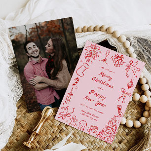 Carte de Noël à main dessinée Photo Doodle Xmas ro