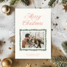 Carte de Noël à photo avec bordure de pin aquarell