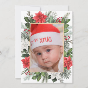 Carte de Noël à photo florale plate