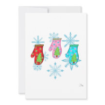 Carte de Noël à plat blanche avec mitaines de Noël