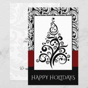 Carte de Noël à thème arbre de Noël damassé noir p