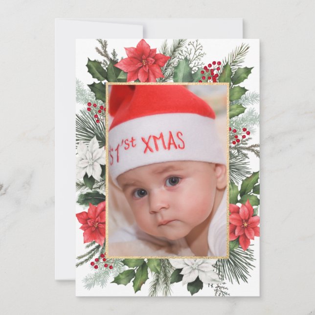 Carte de Noël à thème floral et photo (Devant)