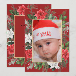 Carte de Noël à thème floral rouge avec photo