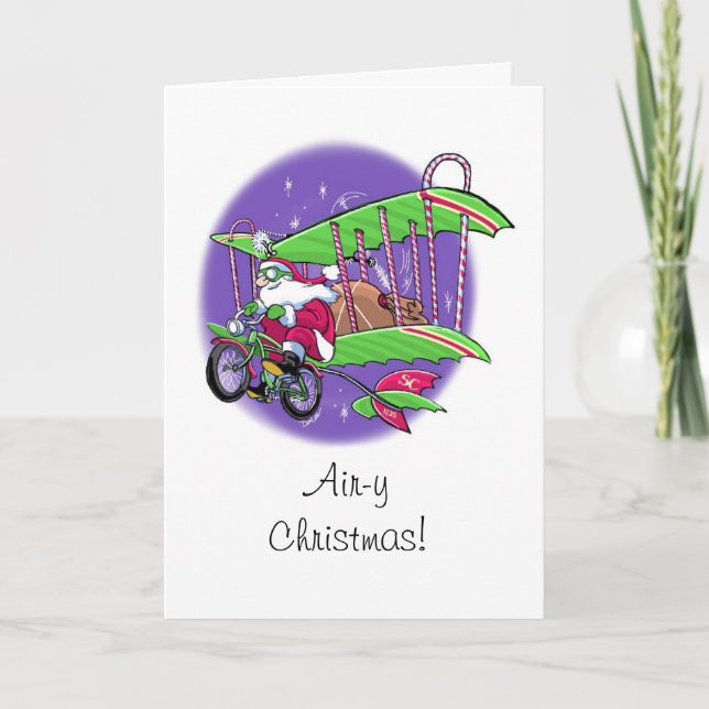 Carte de Noël à vélo volant père Noël (Devant)