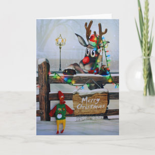 Carte de Noël adorable au poulet et au rudolph!