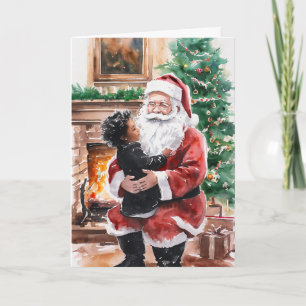 Carte de Noël afro-américaine avec enfant et Père 