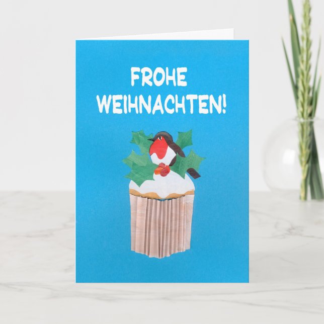 Carte de Noël, allemand, Cupcake avec Robin (Devant)