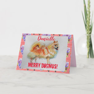 Carte de Noël allemande Spitz Dog Merry Dogmus