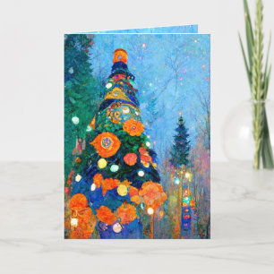 Carte de Noël Alphonse Mucha stylisée aquarelle