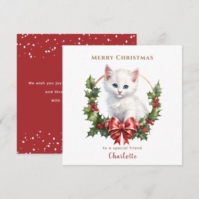 Carte de Noël Amoureux des chats de Noël mignonne (Devant / Derrière)