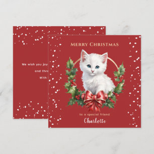 Carte de Noël Amoureux des chats rouge Noël mignon