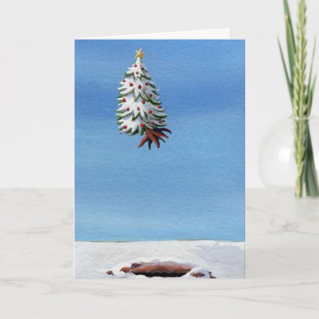 Carte de Noël amusante arbre volant art de voyage  (Devant)