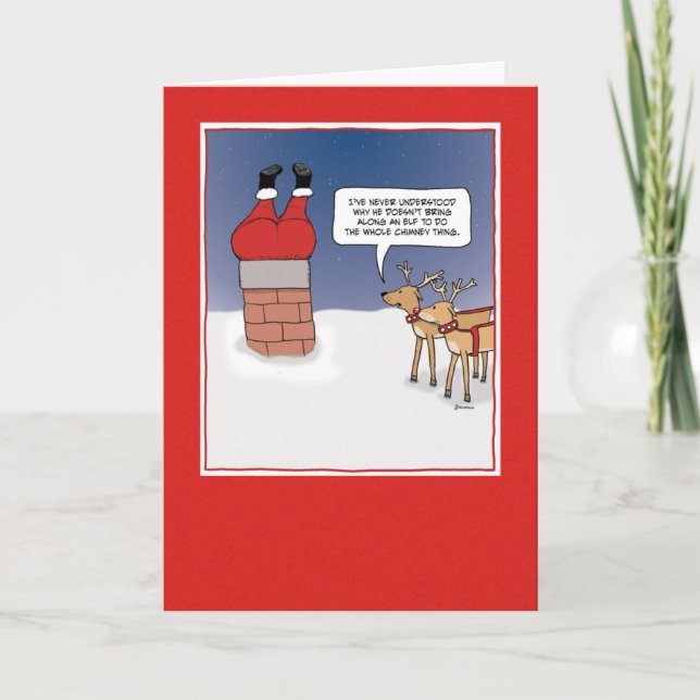 Carte de Noël amusante : Père Noël Stuck (Devant)
