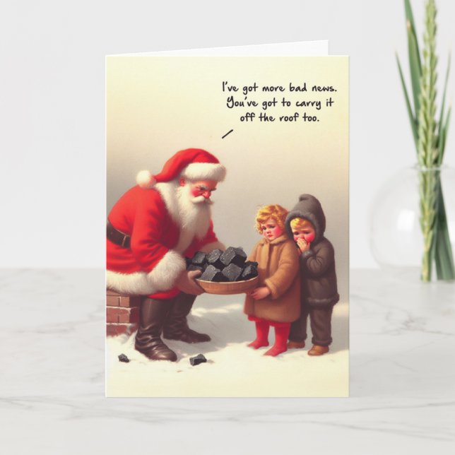 Carte de Noël amusante - Père Noël sur le toit ave (Devant)