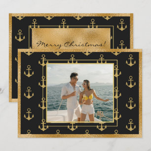 Carte de Noël Ancres d'or photo nautique