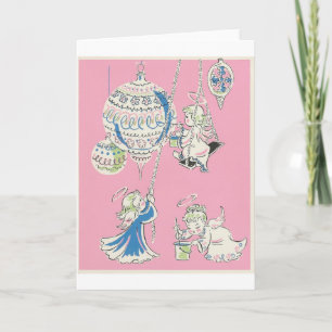 Carte de Noël Angles roses vintages