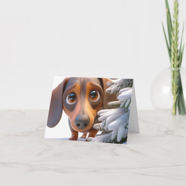 Carte de Noël Animée Dachshund 3D (Devant)