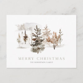 Carte de Noël aquarelle avec paysage hivernal