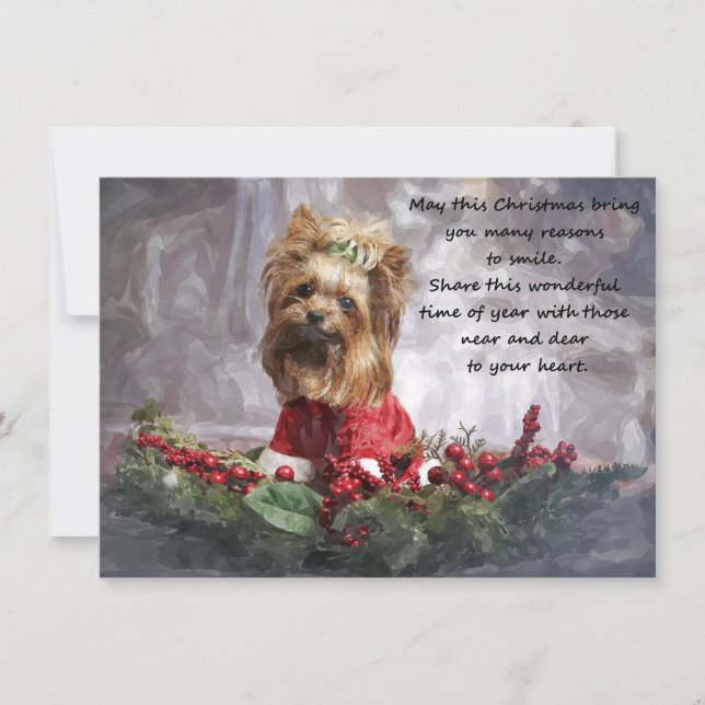 Carte de Noël aquarelle avec Yorkshire Terrier (Devant)