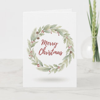 Carte de Noël aquarelle Couronne de verdure