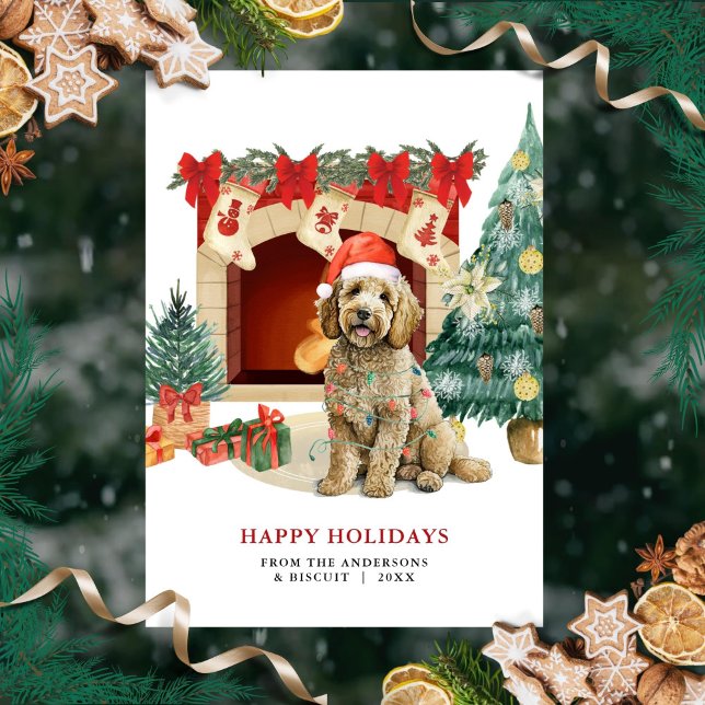 Carte de Noël Aquarelle Goldendoodle (Créateur téléchargé)