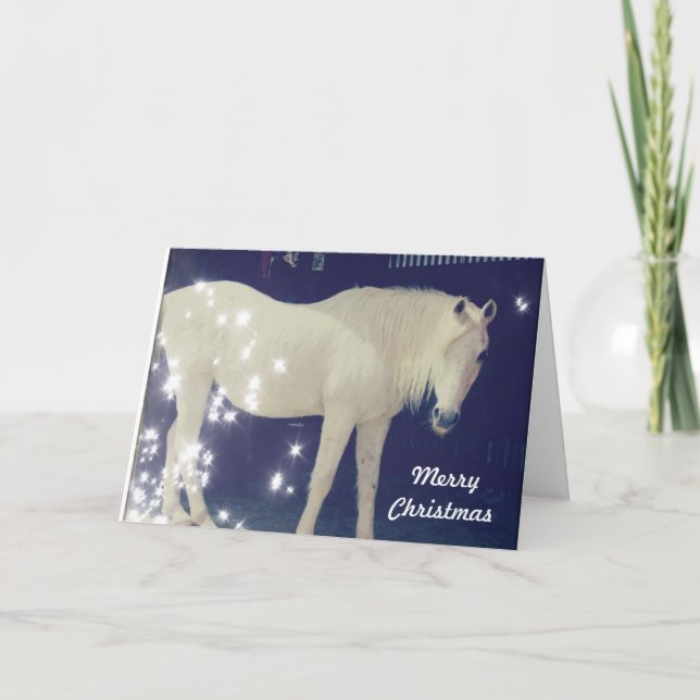 Carte de Noël Arabe blanche de cheval (Devant)