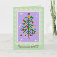 Carte de Noël Arbre de Noël Violet & Vert