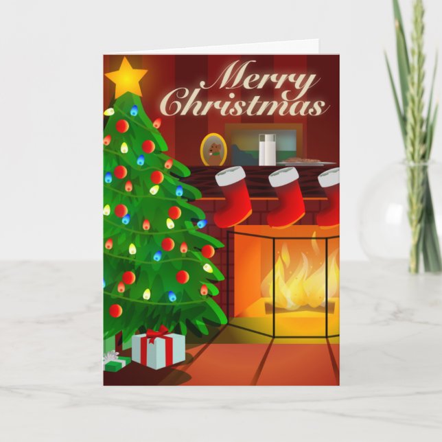 Carte de Noël Arbre et Cheminée (Devant)