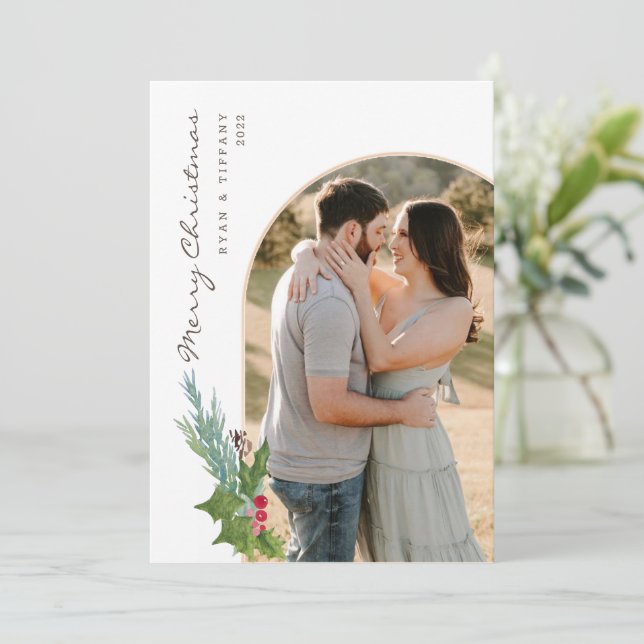 Carte de Noël Arc Photo Moderne Avec Holly (Debout devant)