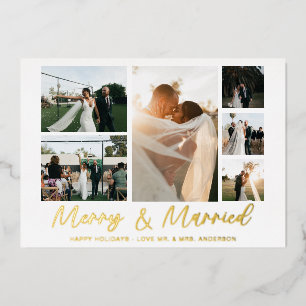 Carte de Noël argentée Merry & Married avec 6 phot