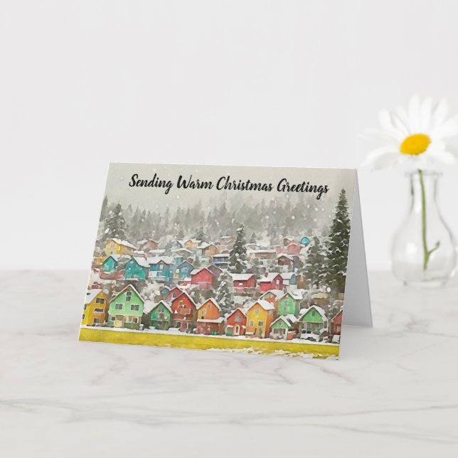 Carte de Noël Art Little Snowy Village (Petite plante)