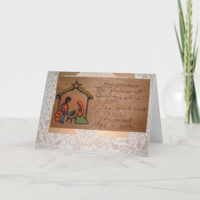 Carte de Noël artisanale sur bois et médias mixtes (Devant)