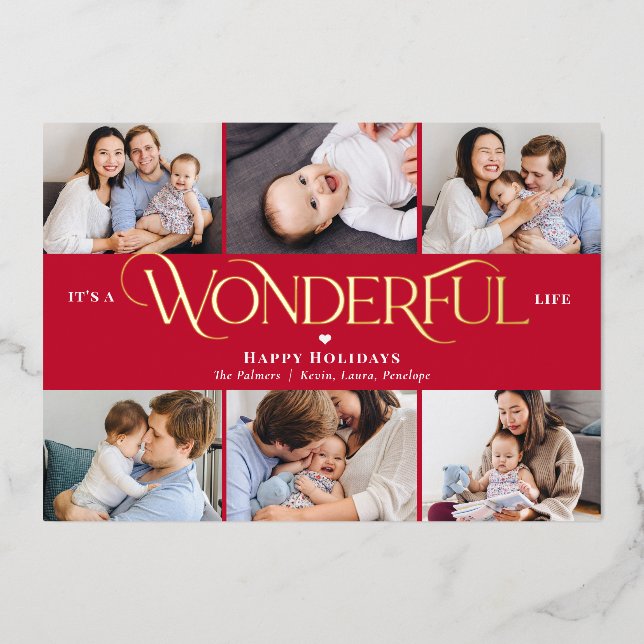Carte de Noël au foil merveilleuse vie Carte de No (Recto)