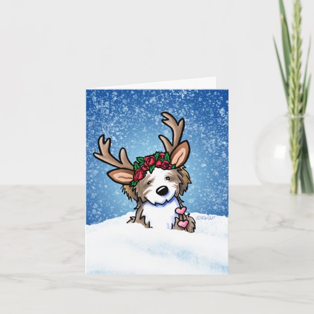 Carte de Noël au renne et Havanais (Devant)