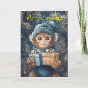 Carte de Noël au Singe mignon