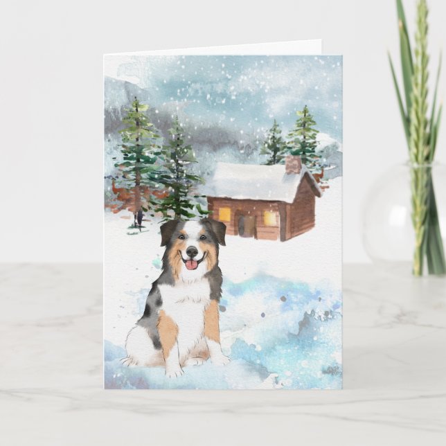Carte de Noël Australian Shepherd (Bleu) (Devant)