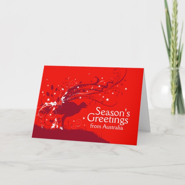 Carte de Noël australienne rouge lyrebird (Devant)