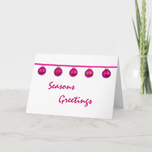Carte de Noël aux boules roses sur ruban