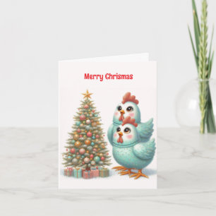 Carte de Noël aux poulets mignons