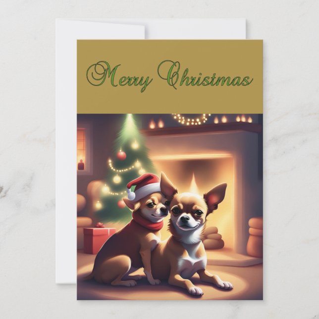 Carte de Noël avec adorable Chihuahua Pair (Devant)