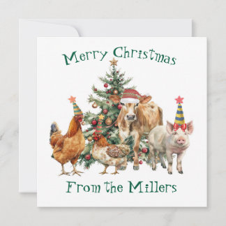 Carte de Noël avec animaux de ferme