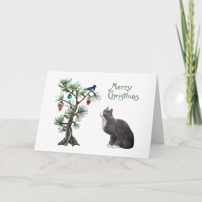 Carte de Noël avec arbre à chat (Devant)